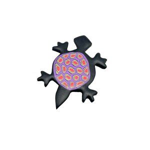 Turtle Shaped Polymer Clay Brooch Pin with Black Purple Colorful Design